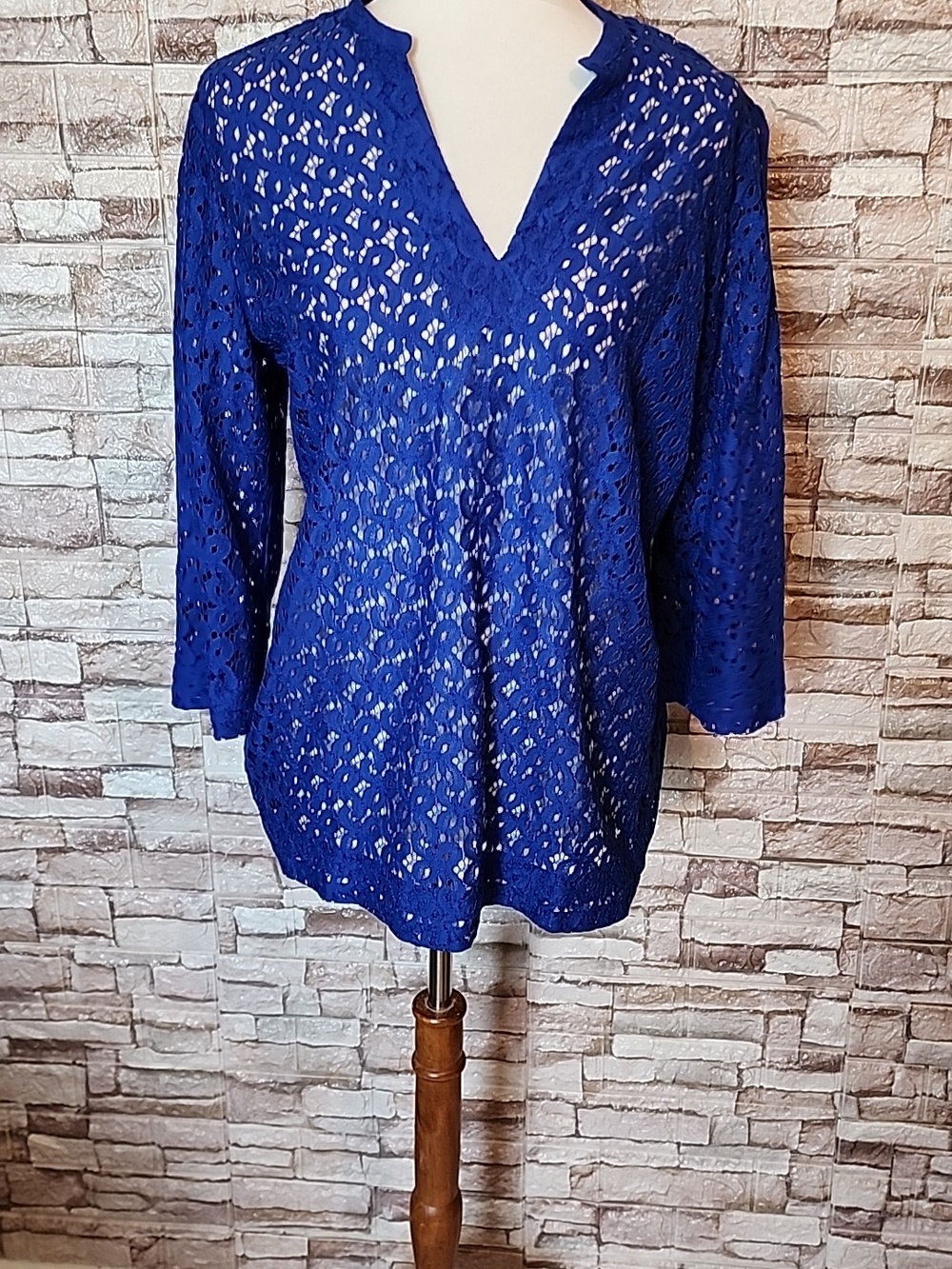 Nicole By Nicole Miller Dark Blue Lace Blouse Brillant Blue
